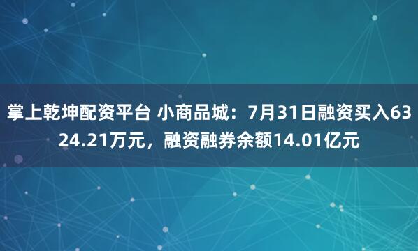 掌上乾坤配资平台 小商品城：7月31日融资买入6324.21万元，融资融券余额14.01亿元